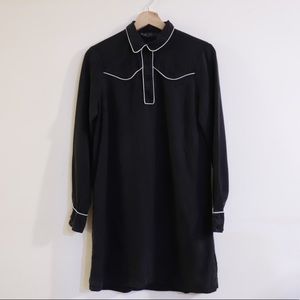 Simons Twik Western-Style Collared Mini Dress Black with White Trim